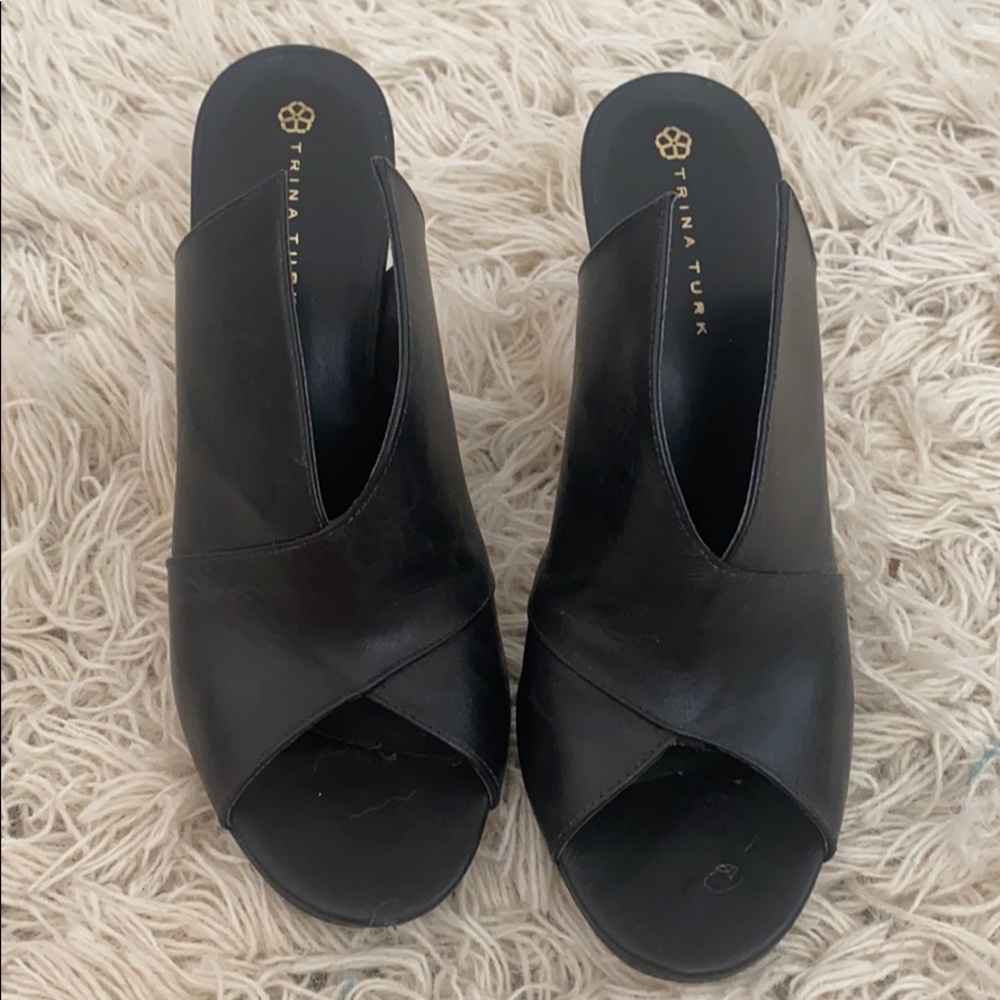 Black Leather Mules